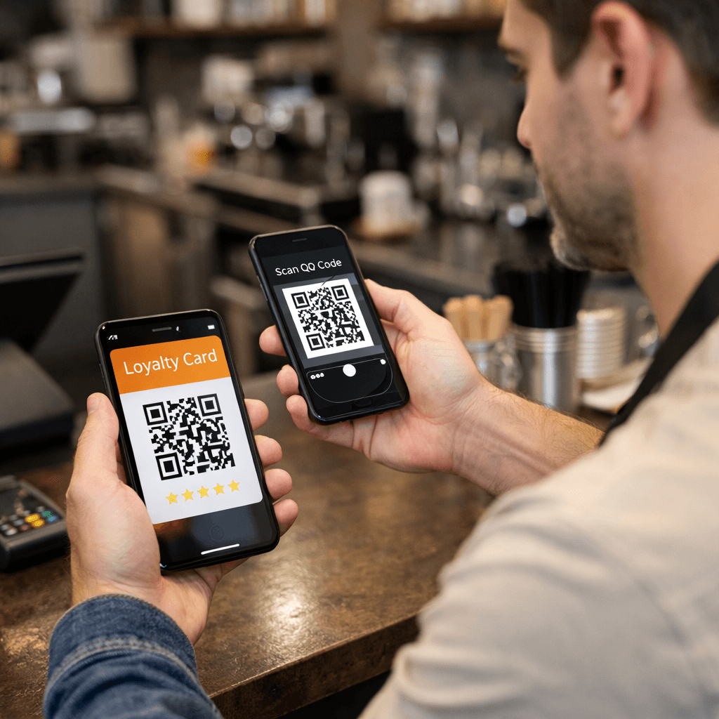 Commerçant scannant la carte de fidélité d'un client